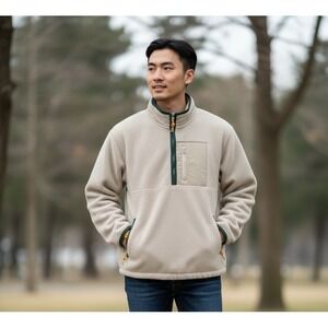 Gap Men's S Fleece Half Zip Jacket Beige Tan Green New Zip‎ Pockets 1114